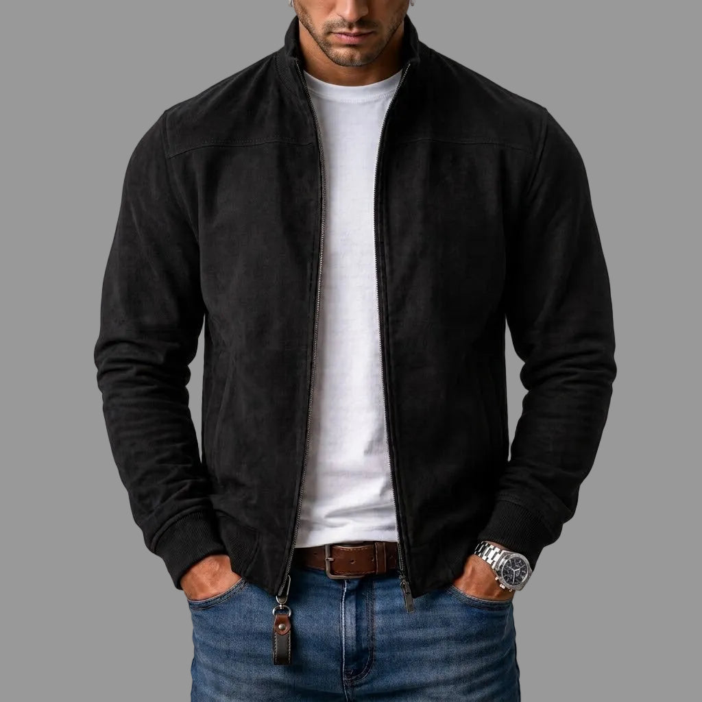 Harrison black suede bomber jacket for men