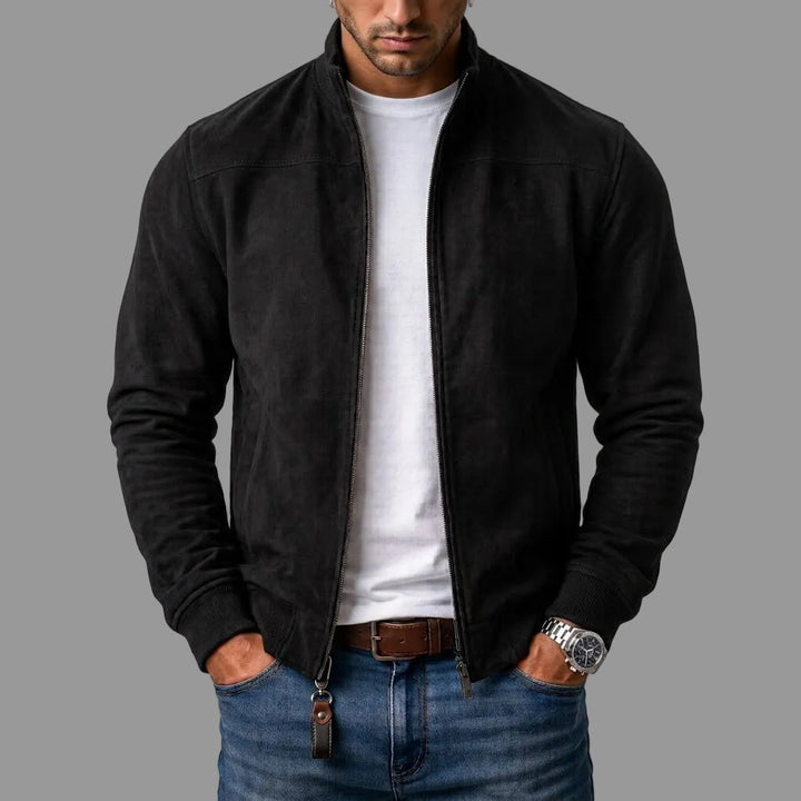 Harrison black suede bomber jacket for men