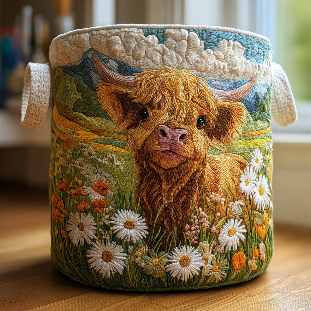 Glencoe Highland Cow quilted laundry basket