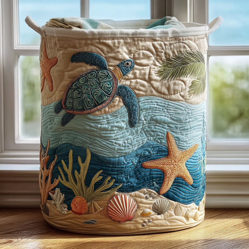 Pembrokeshire Sea Turtle quilted laundry basket