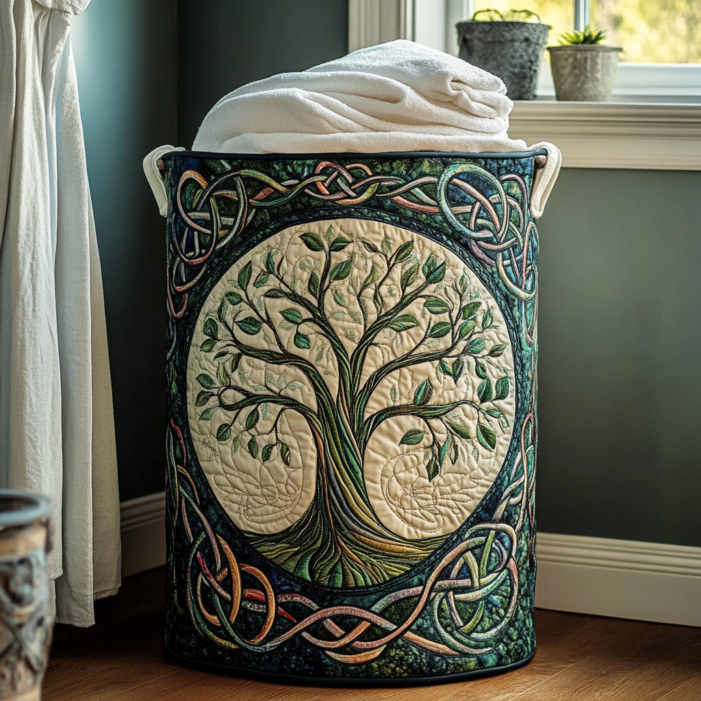 Celtic Knot Tree of Life quilted laundry basket