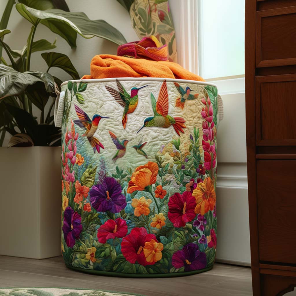 Hummingbird Blossom quilted laundry basket