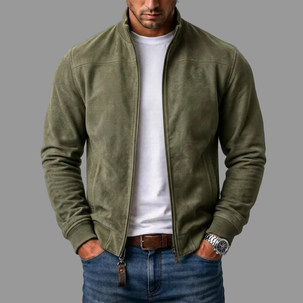 Harrison olive green suede bomber jacket for men