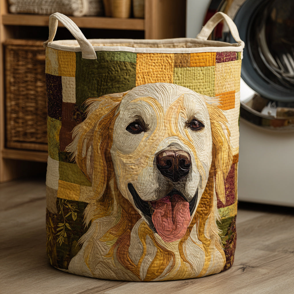 Sunny Golden Retriever quilted laundry basket