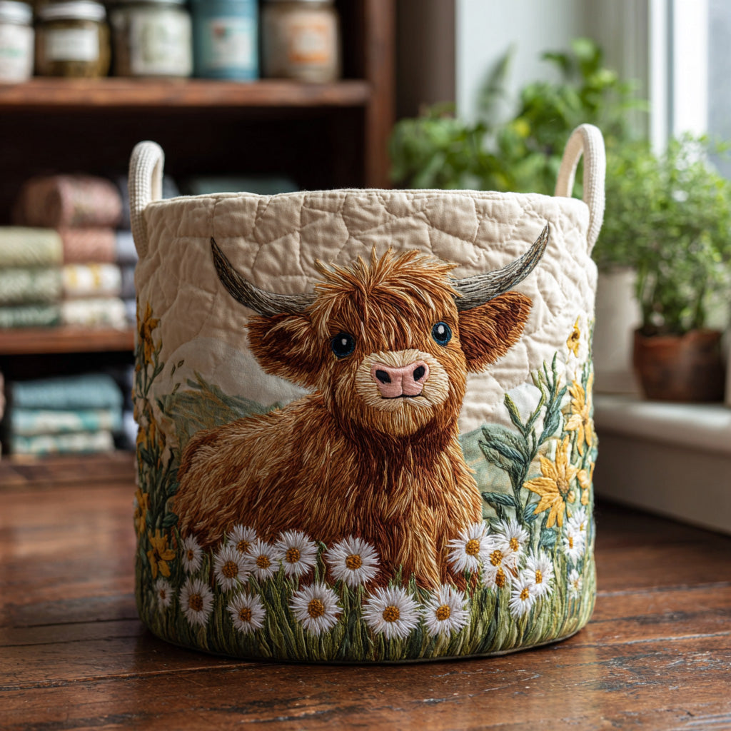 Skye Highland Cow quilted laundry basket