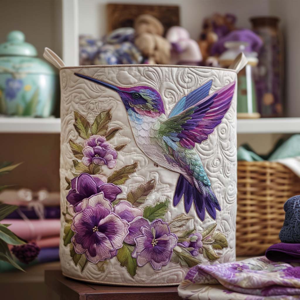 Hummingbird Garden Party quilted laundry basket