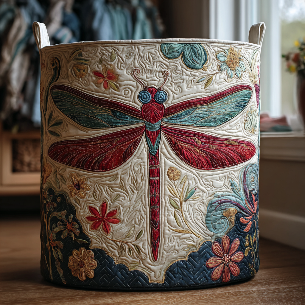 Midsummer Dragonfly quilted laundry basket