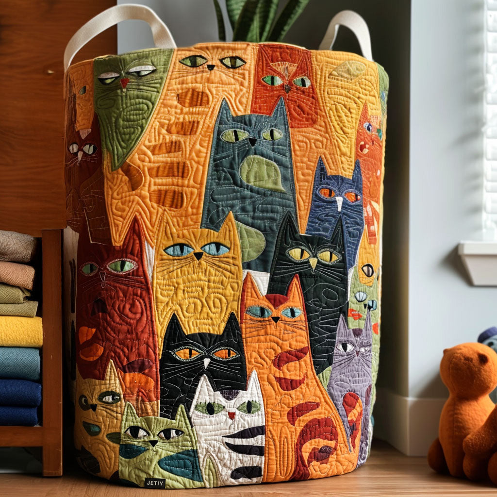 Chelsea Whimsical Cats quilted laundry basket