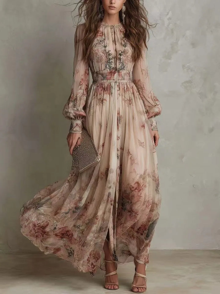Rovies | Vintage Floral Pleated Maxi Dress