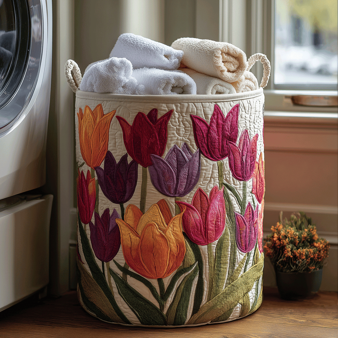 Kentish Spring Tulip quilted laundry basket