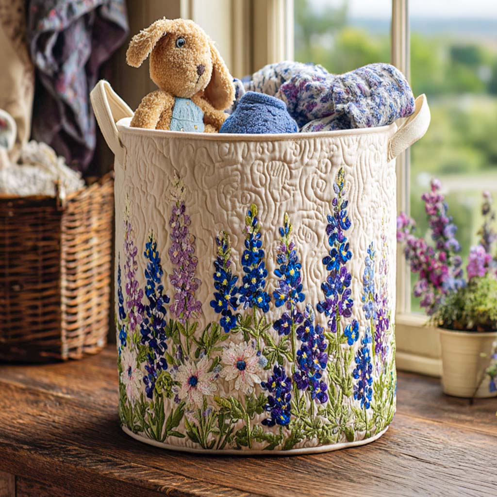 Blue Wildflower Meadow quilted laundry basket