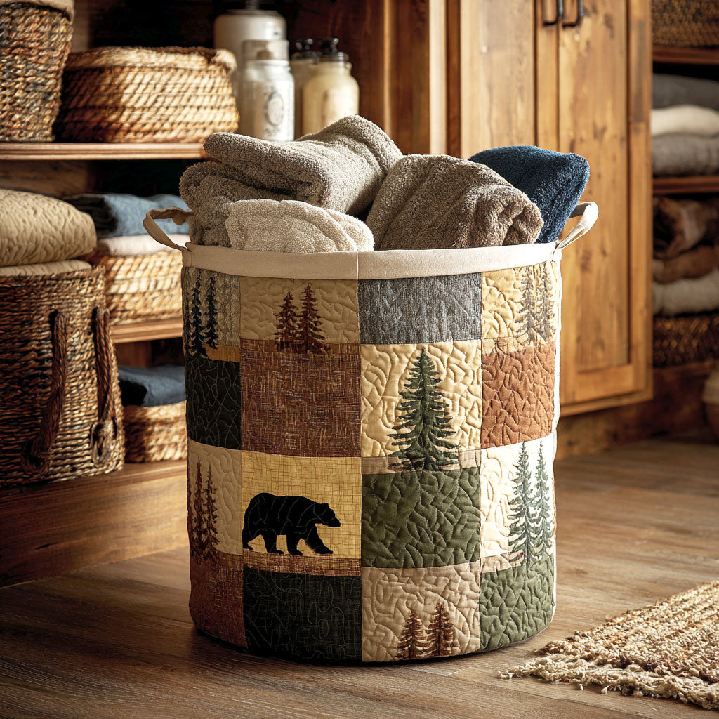 Black Bear Woodland quilted laundry basket