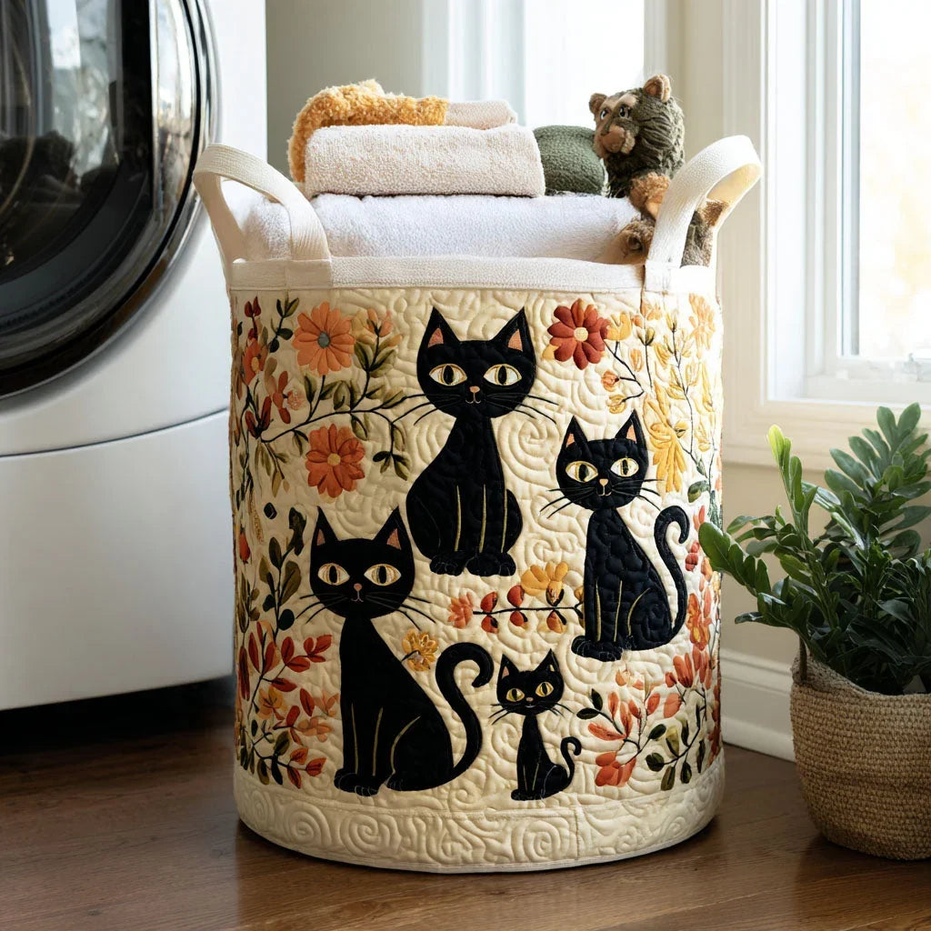 Autumn Leaves Cats quilted laundry basket