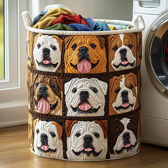 British Bulldog quilted laundry basket