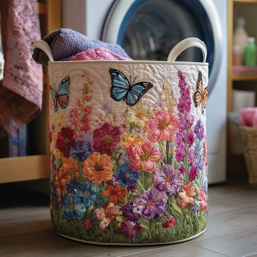 Wildflower Meadow Butterflies quilted laundry basket