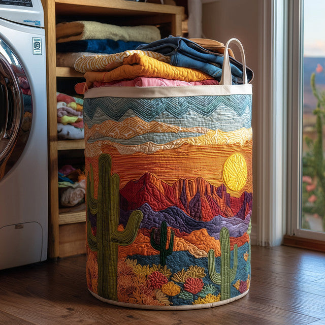 Desert Cactus Sunset quilted laundry basket