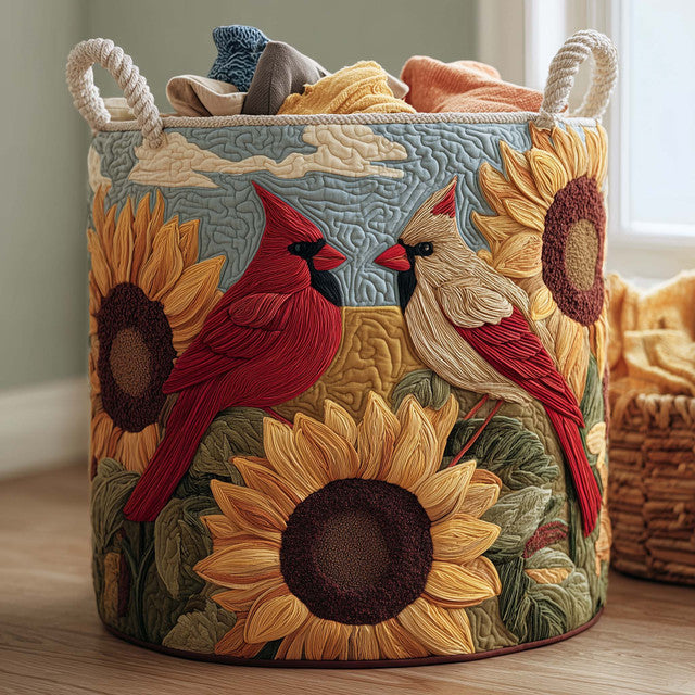 Winter Cardinals quilted laundry basket