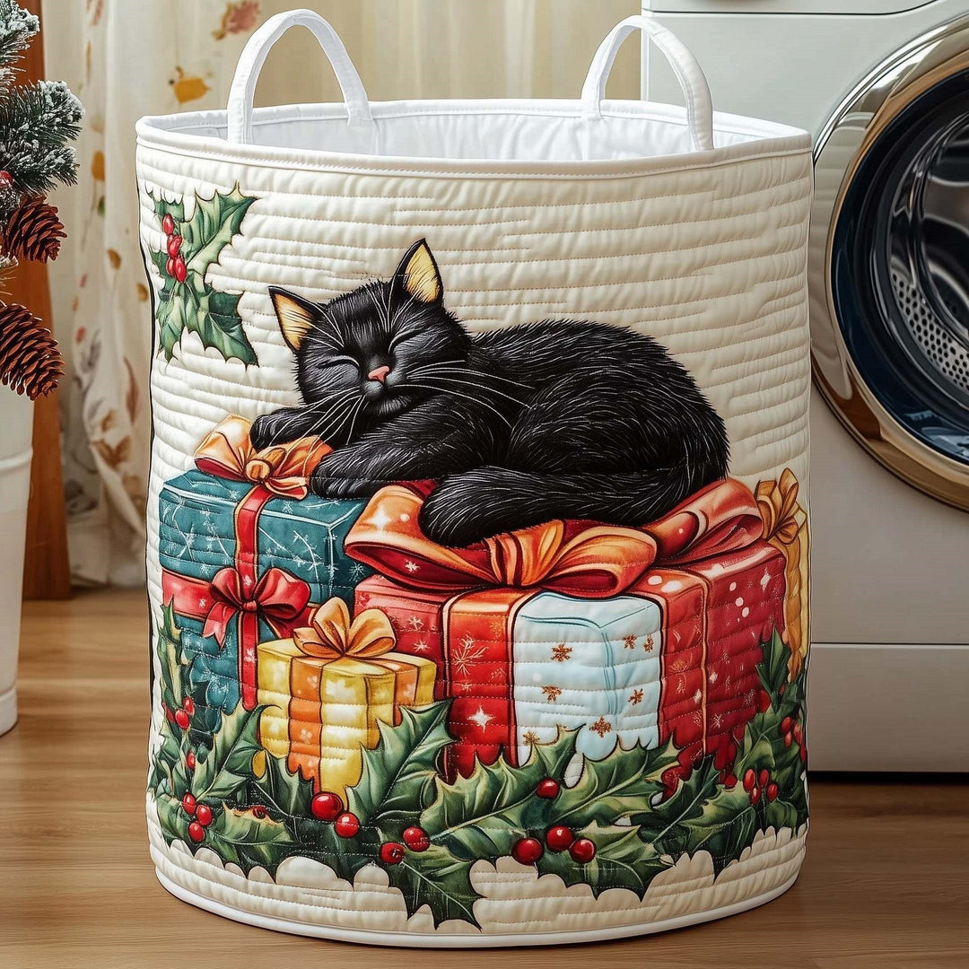 Christmas Kitty Nap quilted laundry basket