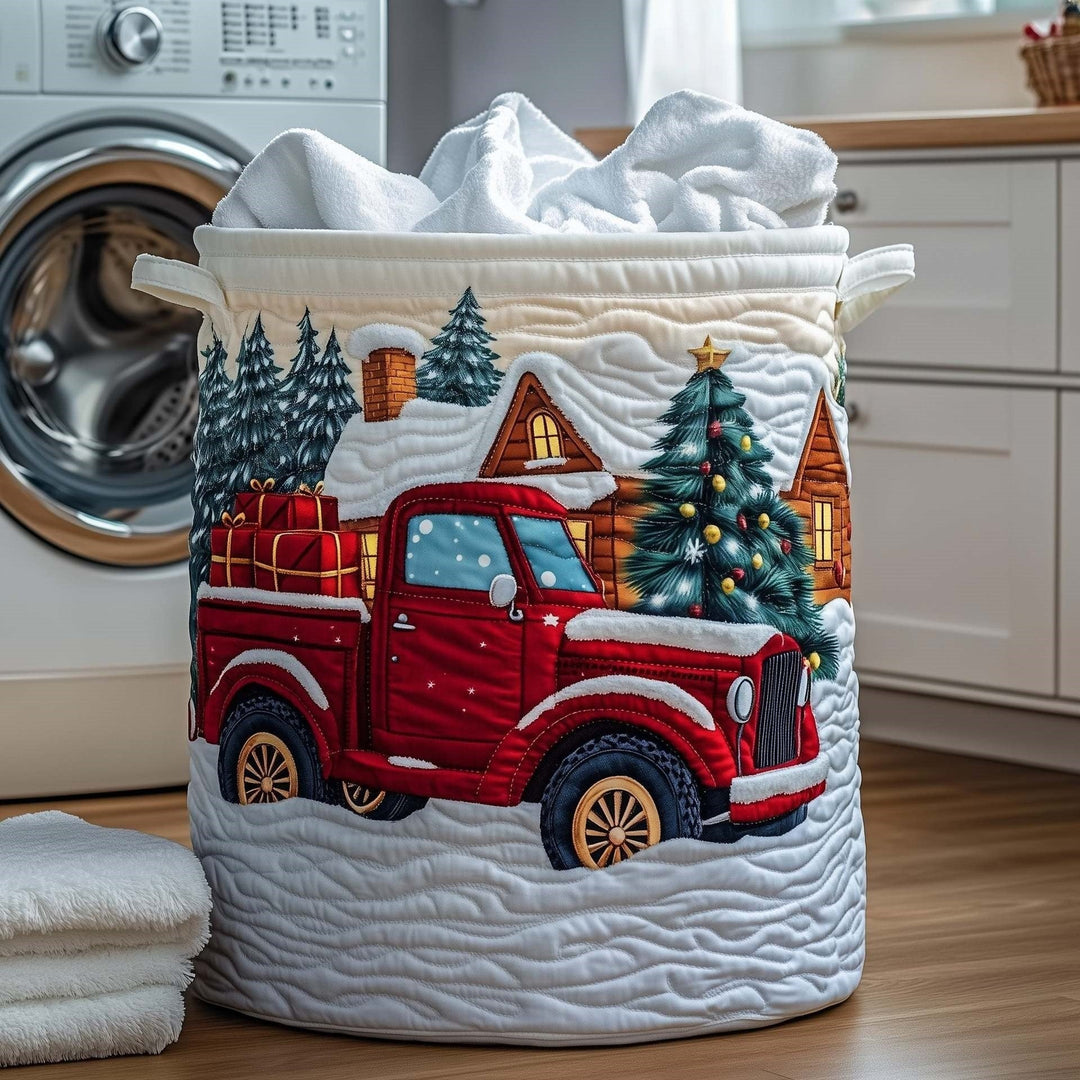 Christmas Parcel Round quilted laundry basket