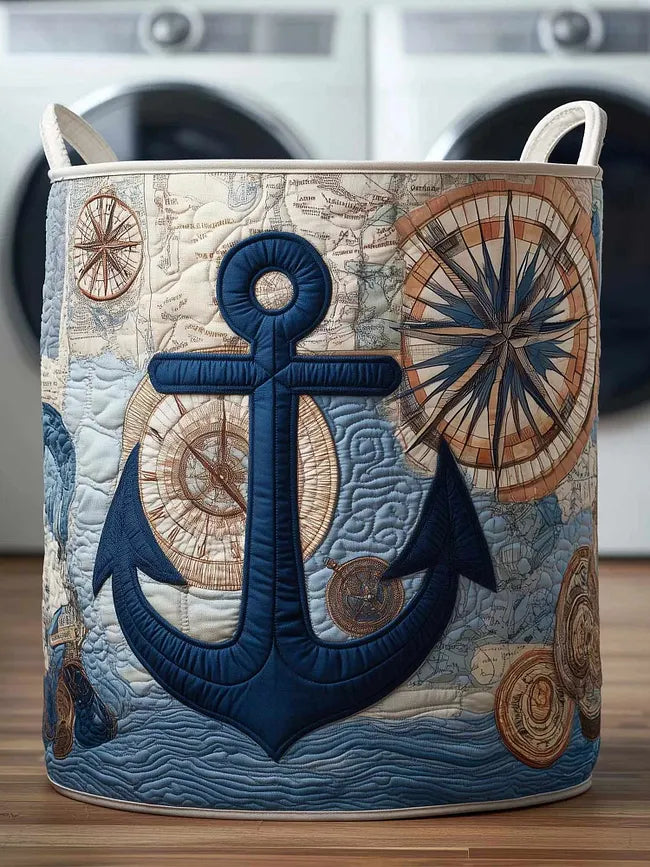 Nautical Compass quilted laundry basket