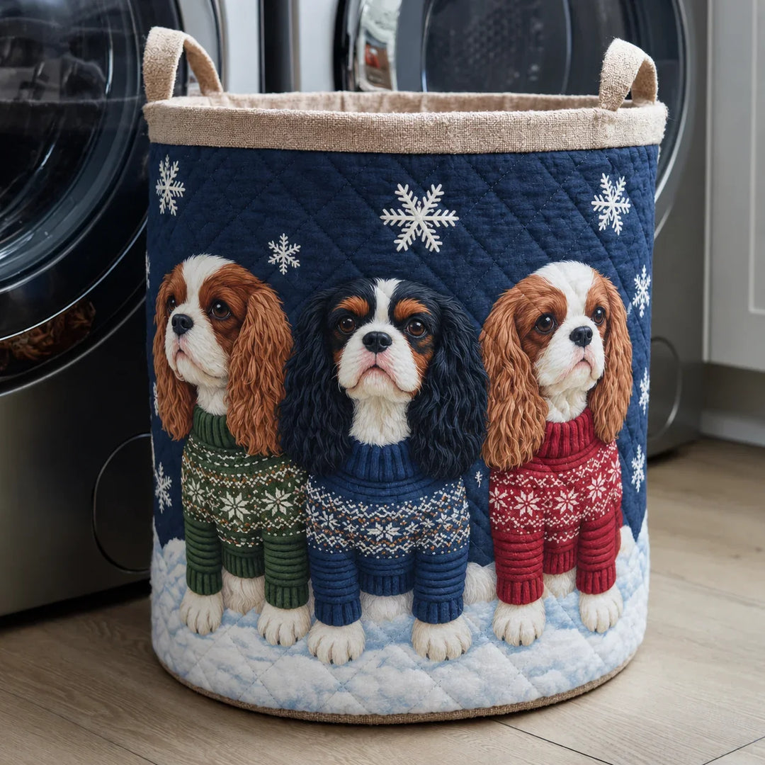 Three Cosy Cavaliers quilted laundry basket