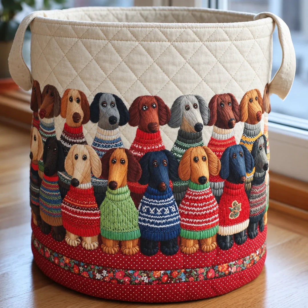 Sausage Dogs in Jumpers quilted laundry basket