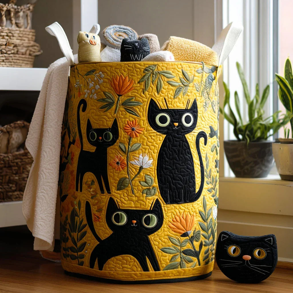 Marigold Garden Cats quilted laundry basket