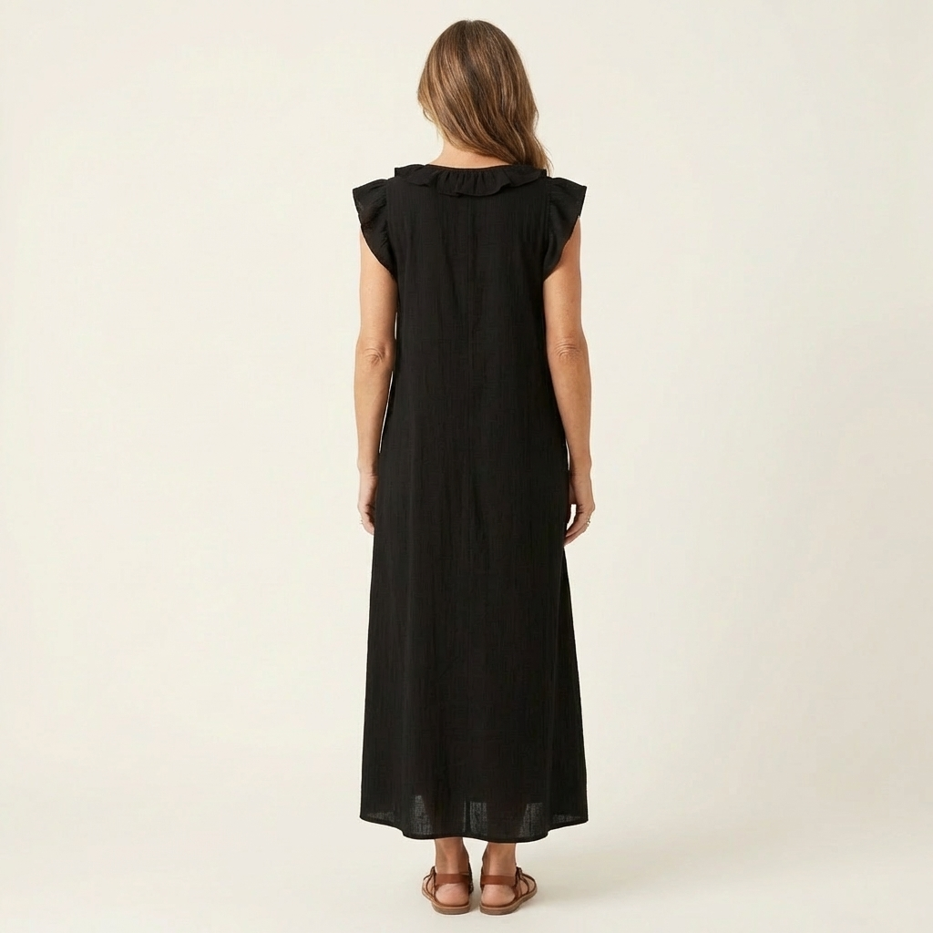 Gosette | Ruffle V-Neck Linen Maxi Dress