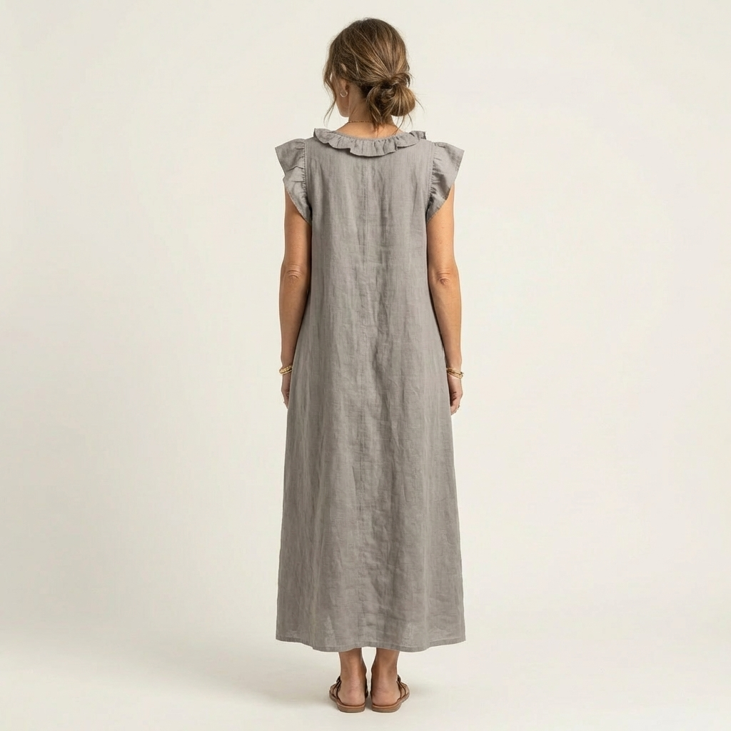 Gosette | Ruffle V-Neck Linen Maxi Dress