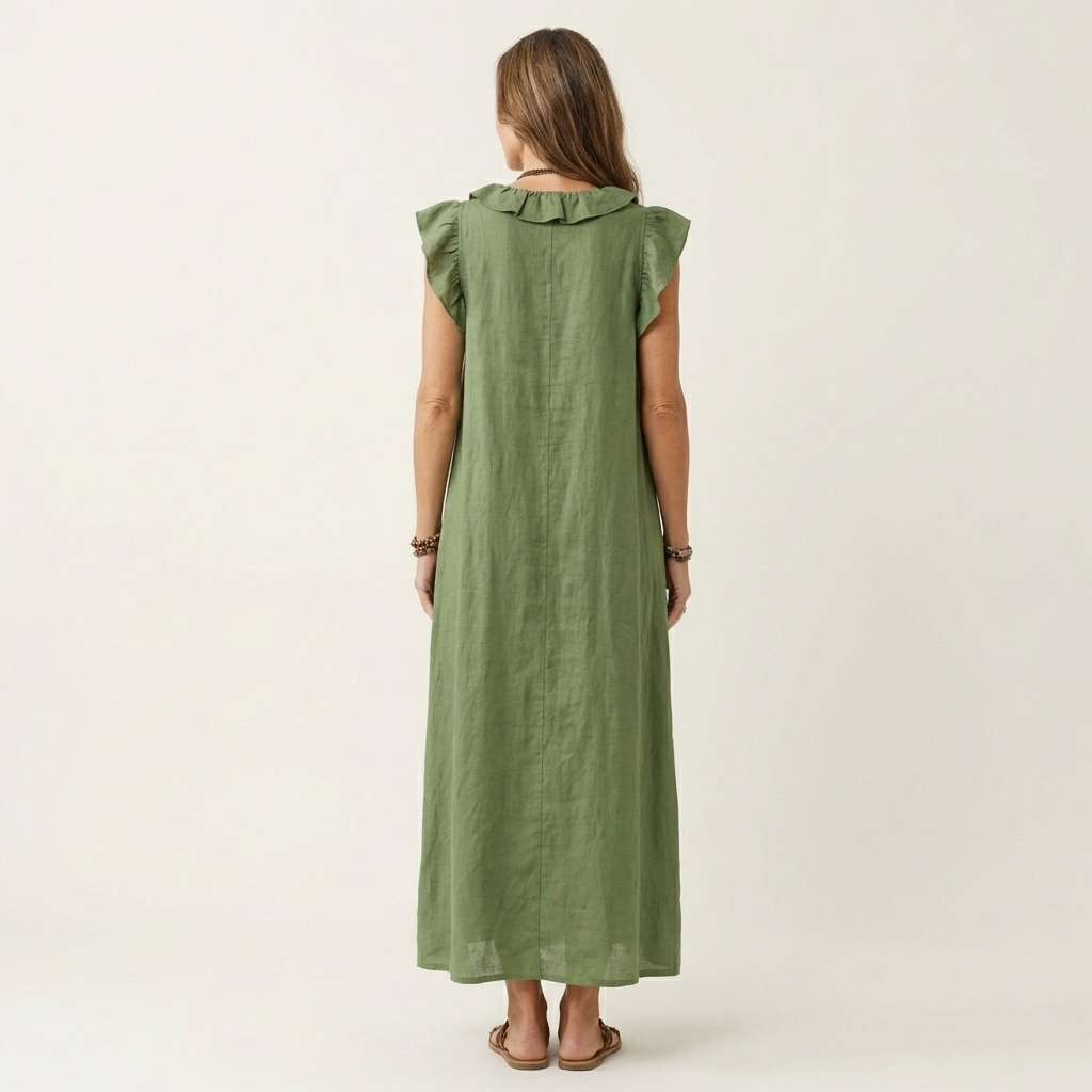 Gosette | Ruffle V-Neck Linen Maxi Dress