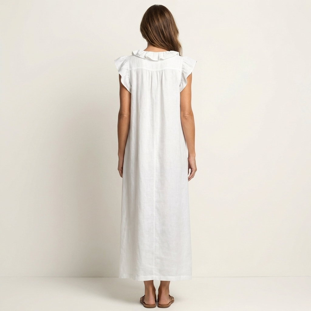 Gosette | Ruffle V-Neck Linen Maxi Dress