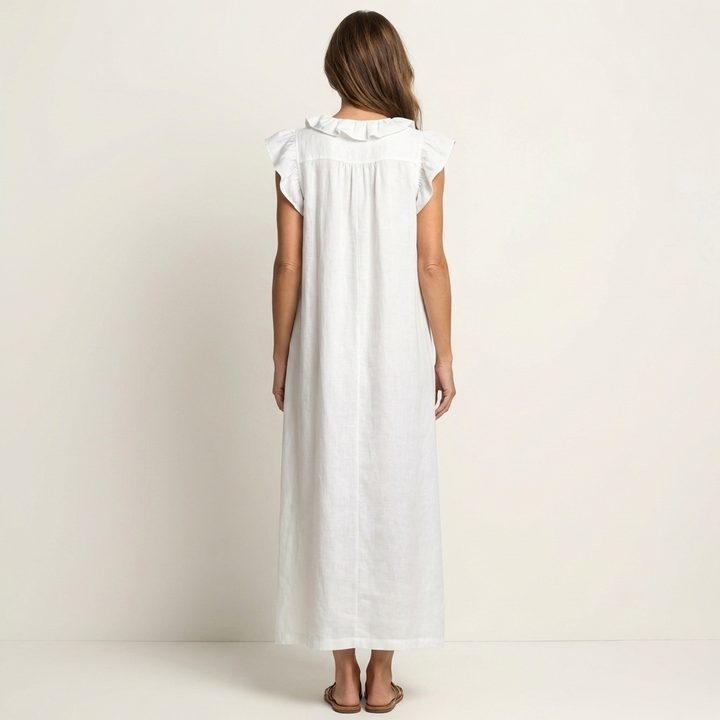 Gosette | Ruffle V-Neck Linen Maxi Dress