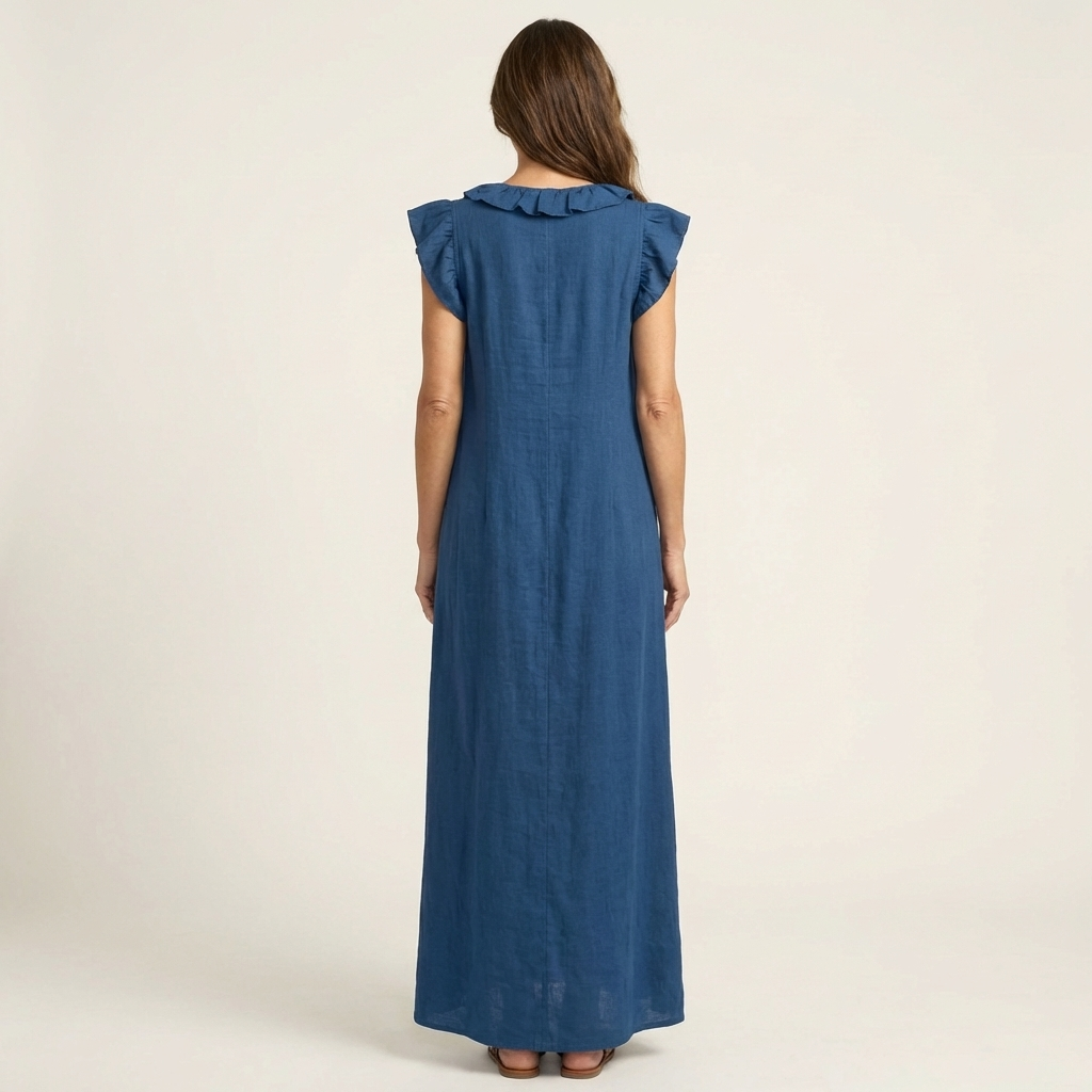 Gosette | Ruffle V-Neck Linen Maxi Dress
