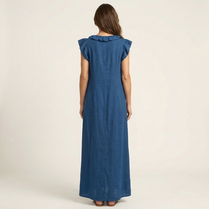 Gosette | Ruffle V-Neck Linen Maxi Dress