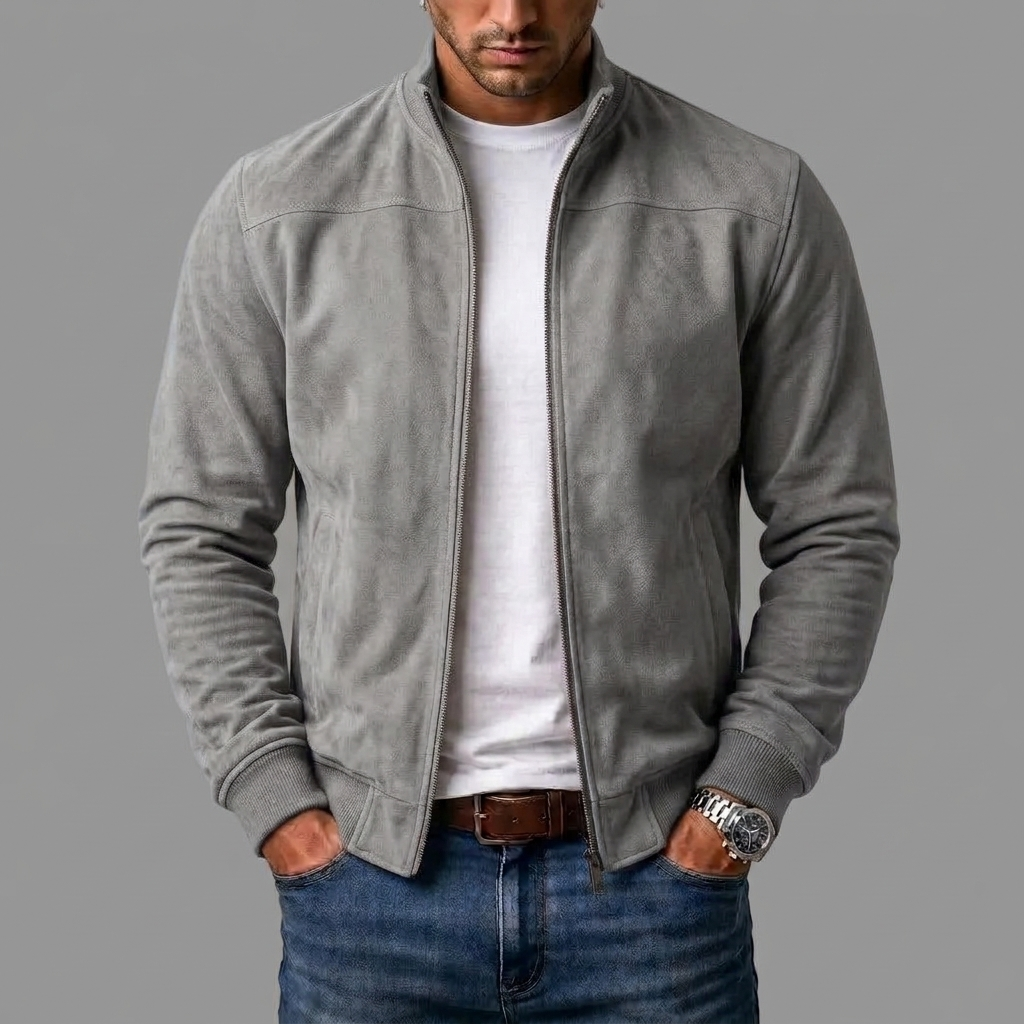 Harrison suede bomber jacket for men, full-length front zip