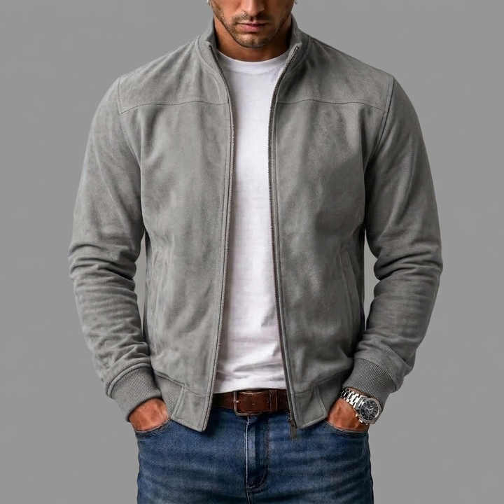 Harrison suede bomber jacket for men, full-length front zip
