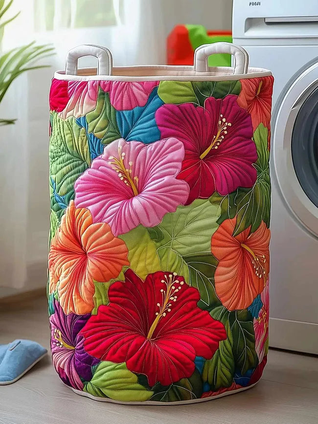Tropical Hibiscus quilted laundry basket