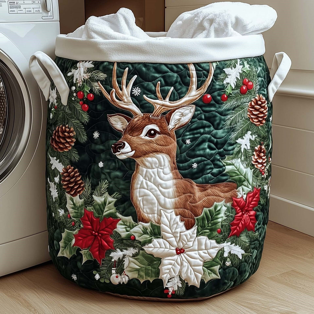 Holly & Ivy Deer quilted laundry basket