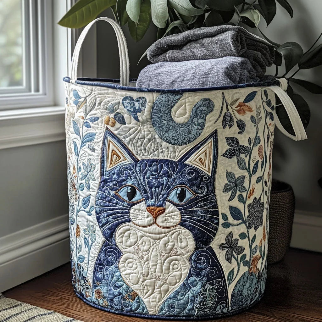 Bloomsbury Indigo Cat quilted laundry basket
