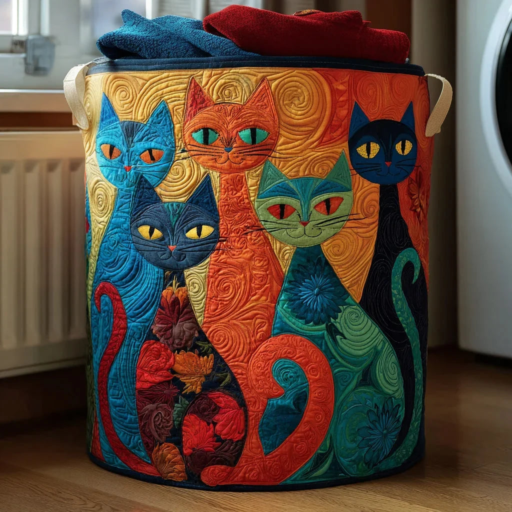 Kaleidoscope Cats quilted laundry basket