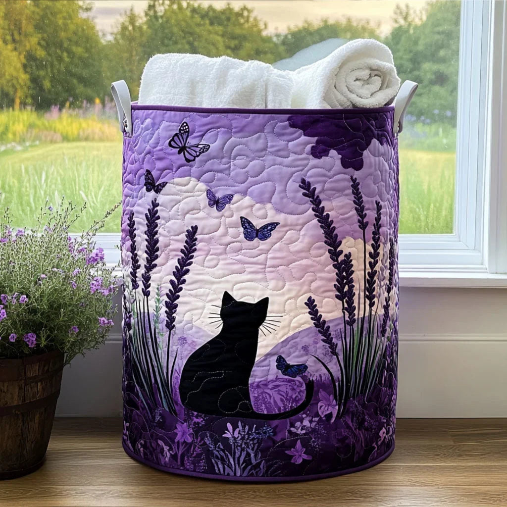 Norfolk Lavender Cat quilted laundry basket