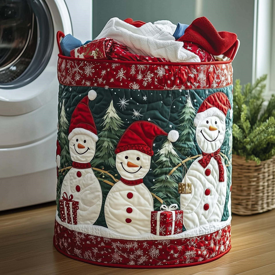 Three Jolly Snowmen quilted laundry basket