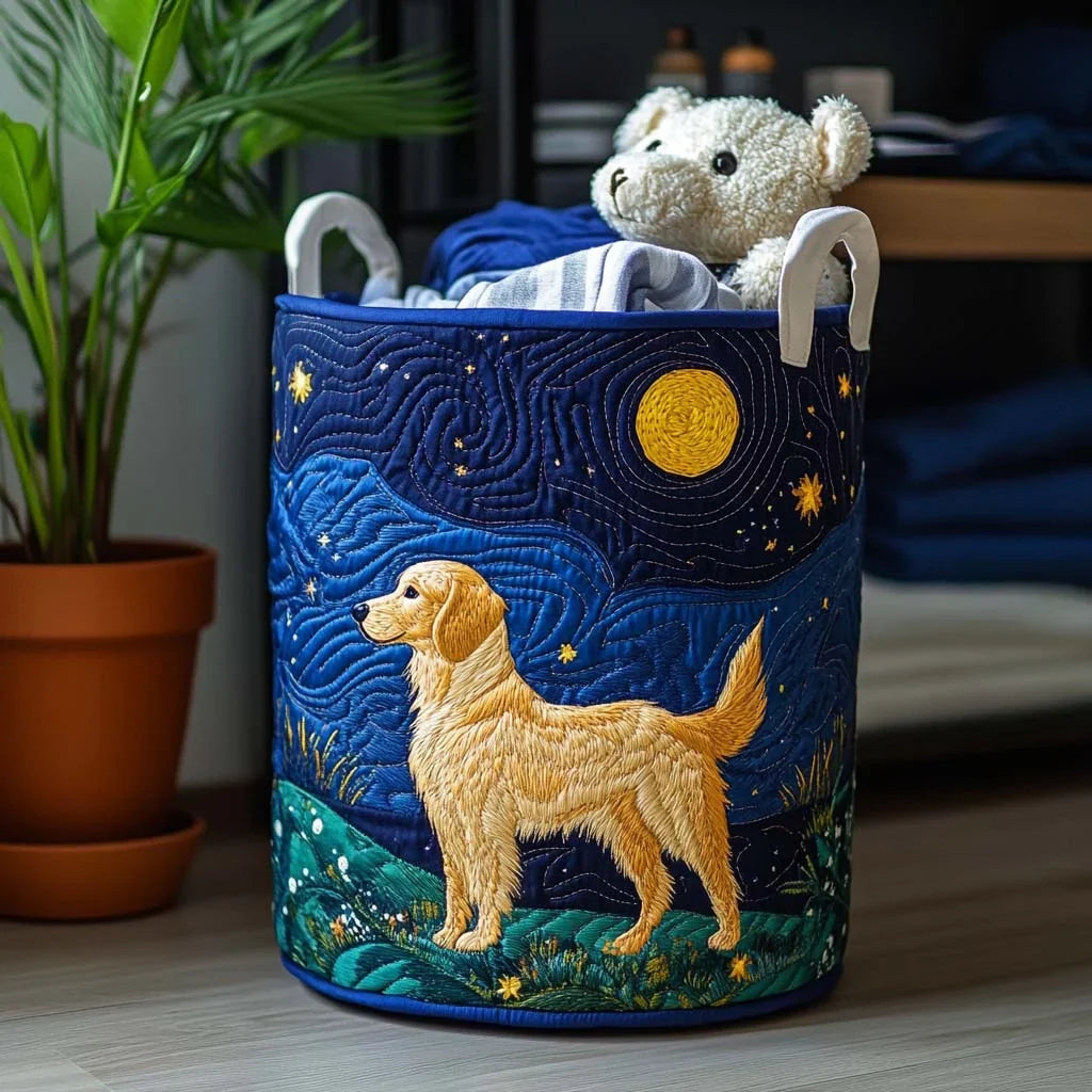 Evening Stroll Golden Retriever quilted laundry basket