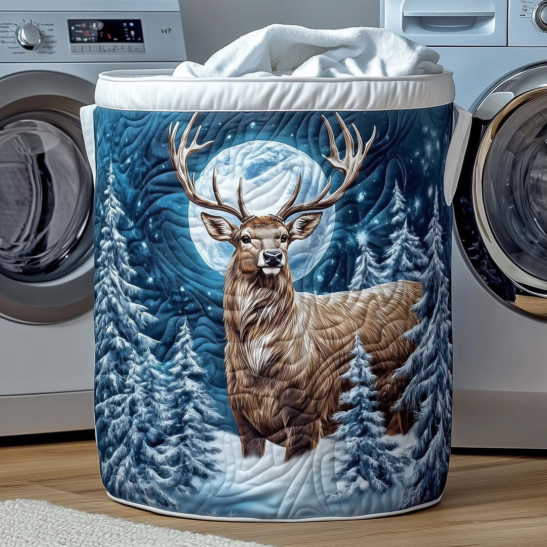 Highland Winter Stag quilted laundry basket