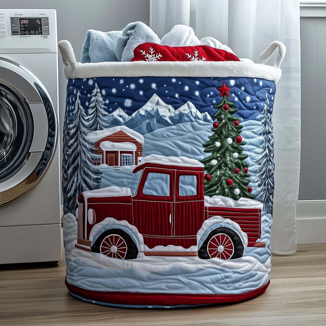 Pine Forest Truck quilted laundry basket