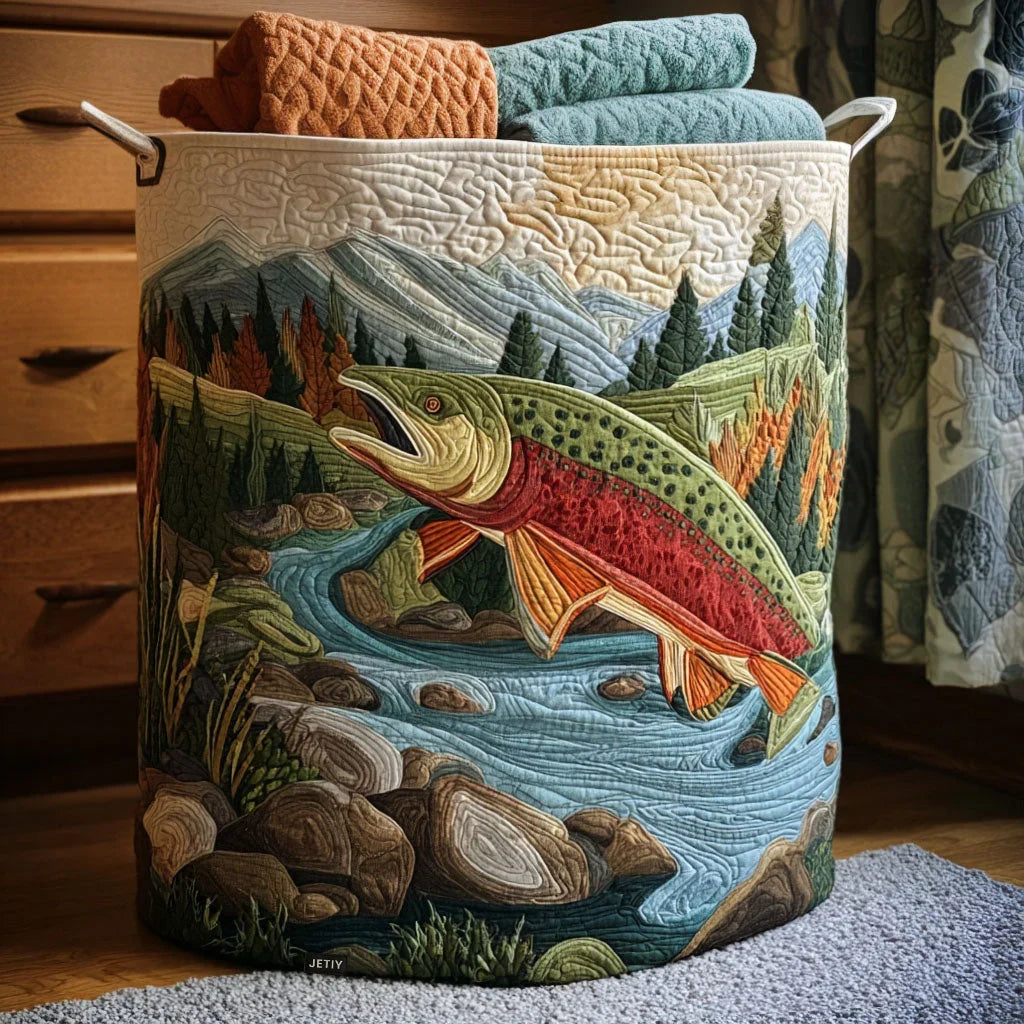 River Tweed Trout quilted laundry basket
