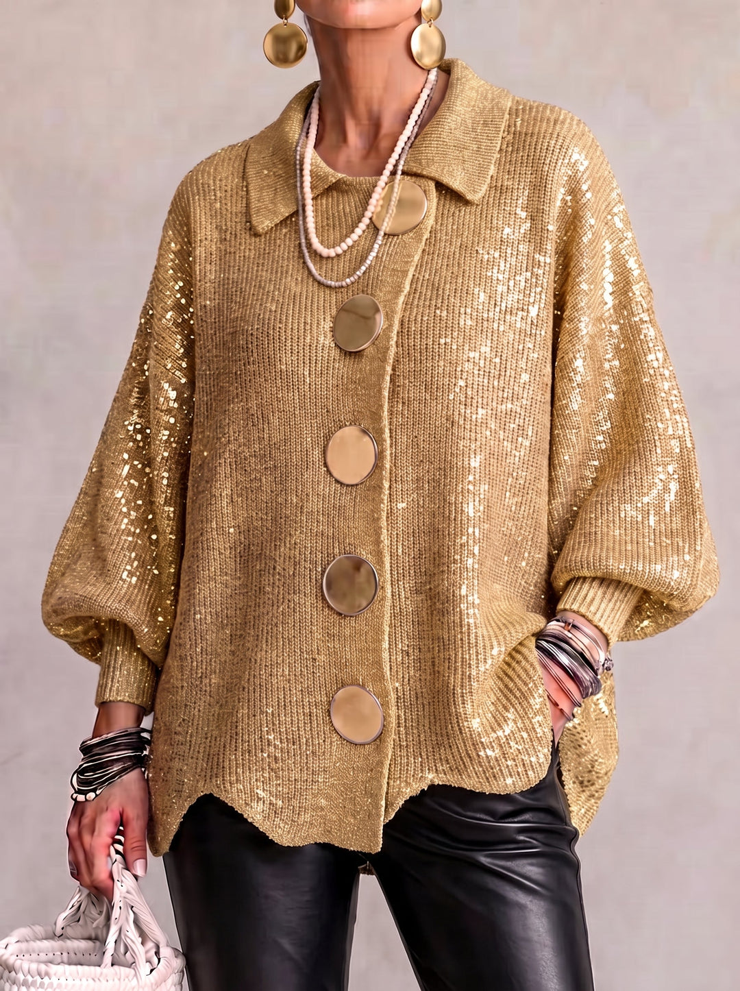 Maria cardigan lantern sleeves and ribbed cuffs