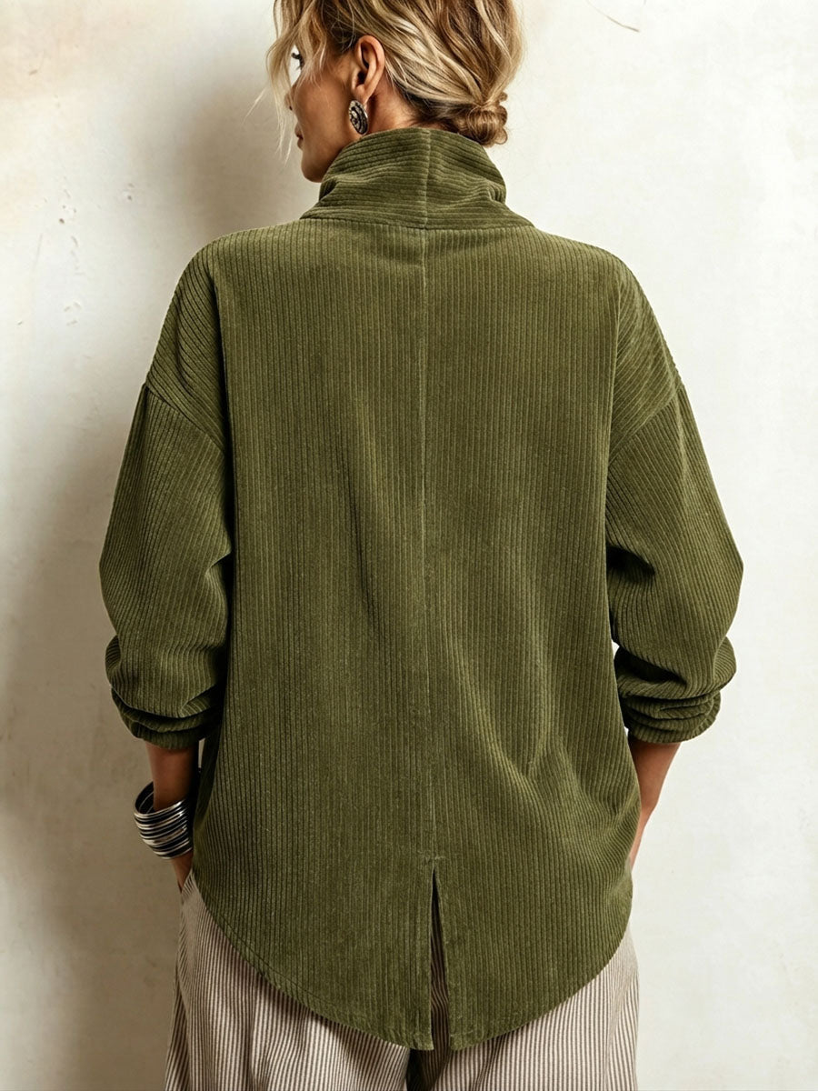 Odette olive corduroy top wrap-around high neck