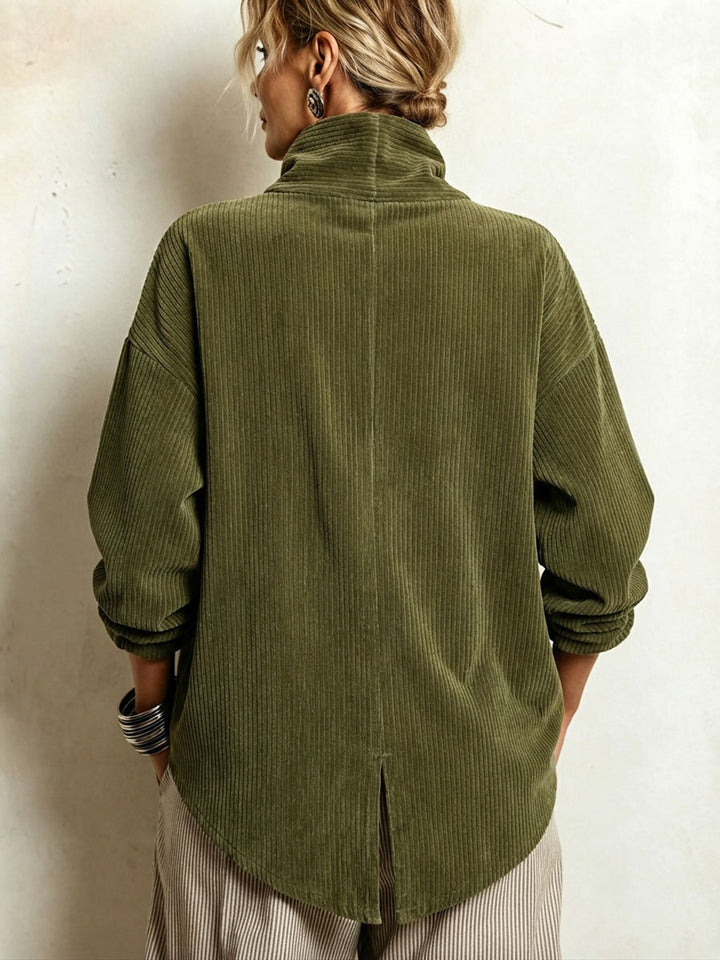 Odette olive corduroy top wrap-around high neck