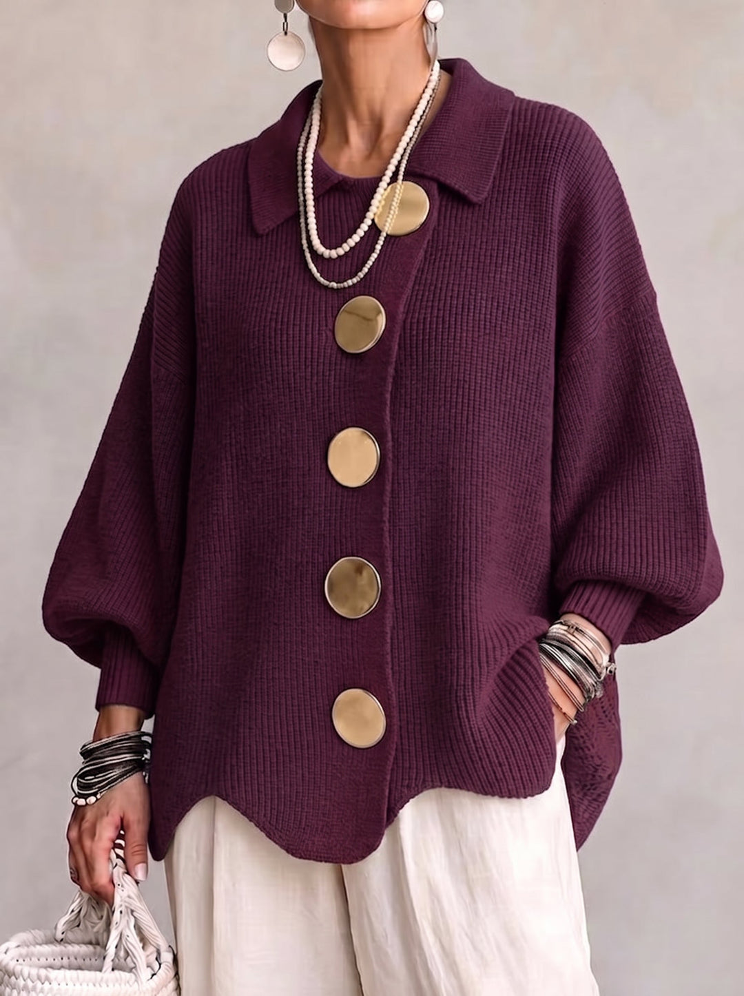 Maria oversized collared cardigan front view